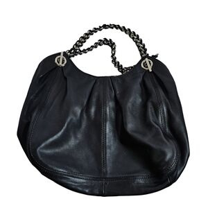 Oroton Soft Black Extra Large Calf Leather Shoulder Hobo Bag Chunky Chain Handle